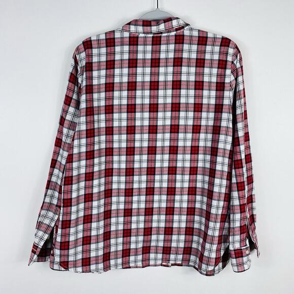 Talbots Size Large Plaid Long Sleeve Button Shirt Top Red Cotton Blend - Picture 2 of 4